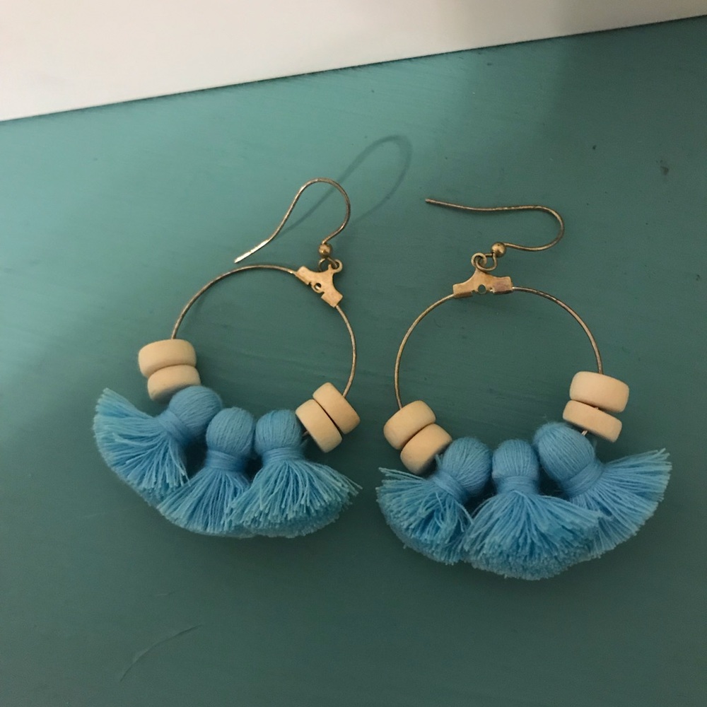 Baby blue tassel earrings